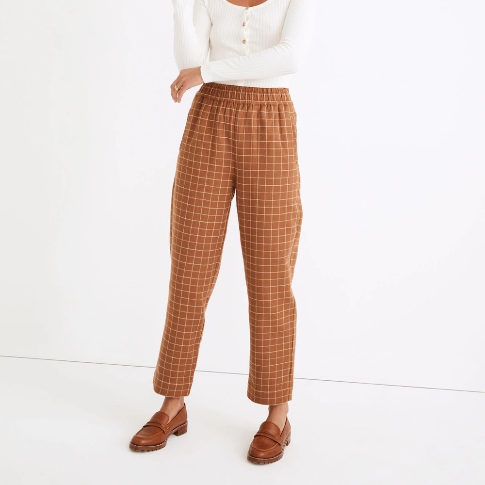 MADEWELL Waffleback Pull-On High-Rise Tapered Pants in Windowpane